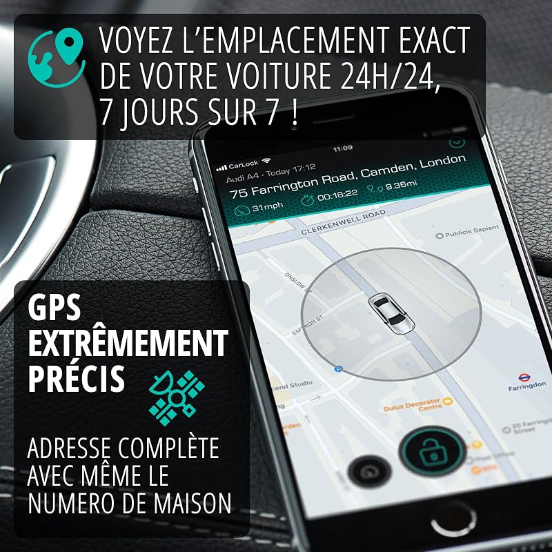Basic 4G Traceur GPS. Alarme & Antivol Voiture. Trace Votre Voiture en Temps Réel et Vous Avertit Immédiatement en Cas de Vibration ou de Mouvement Suspect. Connecté