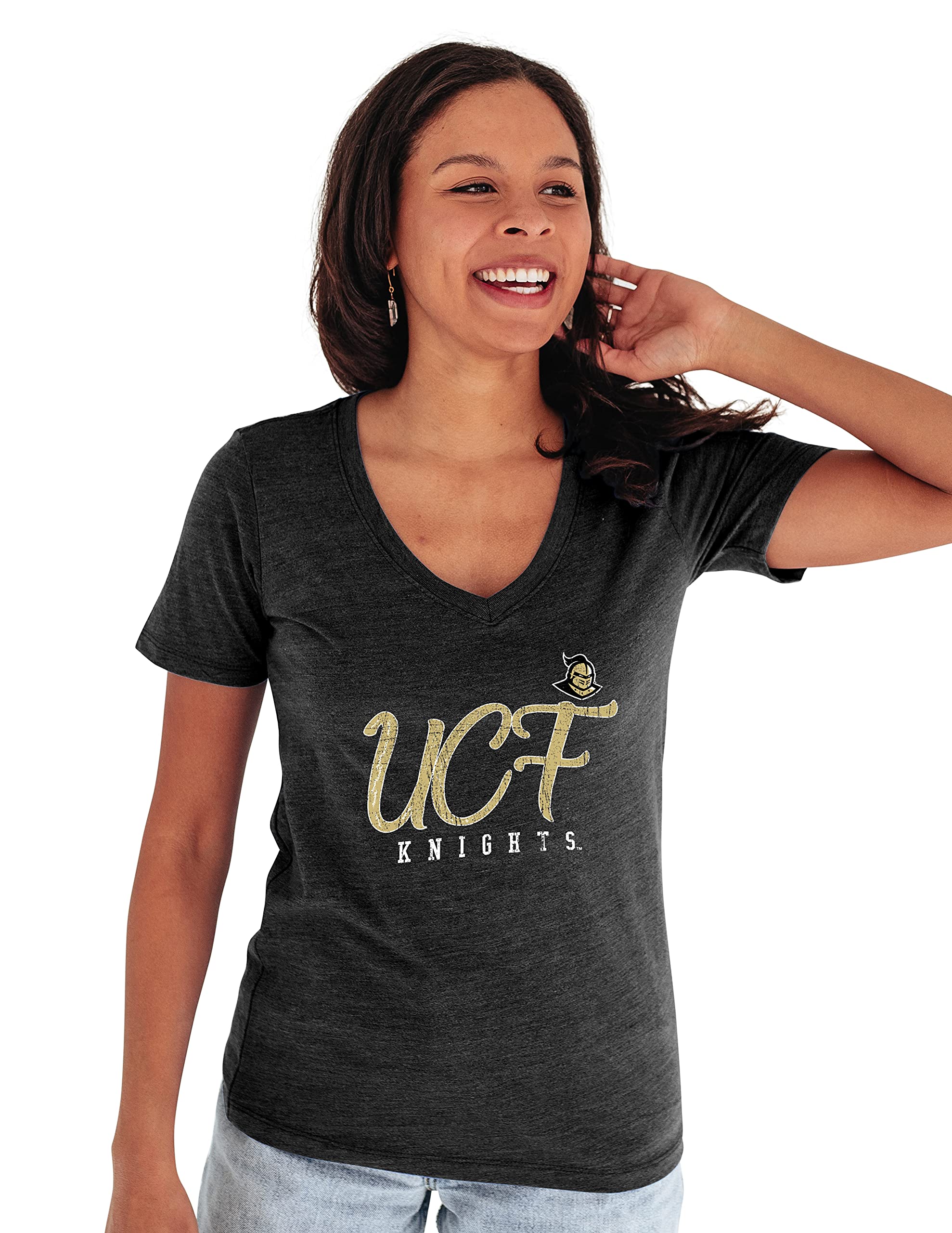 Blue 84 Women's Central Florida Golden Knights Premium V-neck Tri Blend T Shirt, Central Florida Golden Knights Black, Small Image
