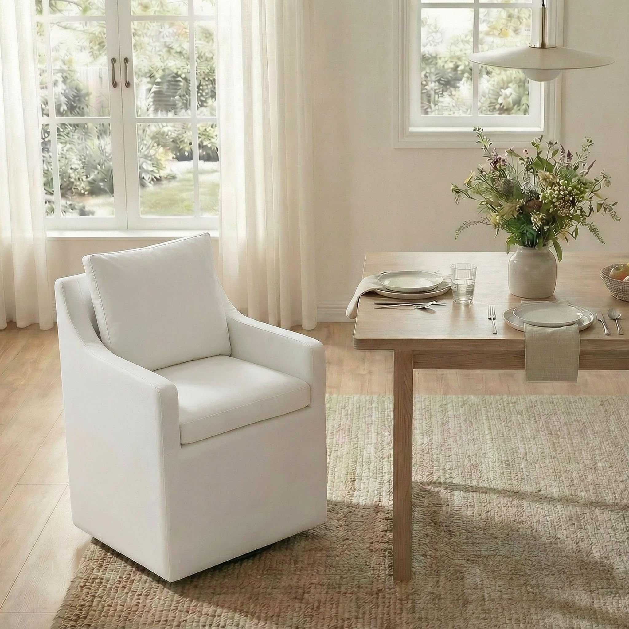 Photo 1 of KISLOT Upholstered Dining Chairs Set of 1, Modern Dining Room Chairs with Casters & Washable Cover, Rolling Accent Chair with Hidden Storage for Kitchen, Farmhouse, Living Room, White, 1 Box