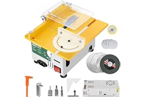Huanyu Mini Table Saw 300W Precision Liftable Blade Hobby Saws Woodcrafts 1.14" Cut Depth Multifunctional Cutting Polishing Portable Electric Small Table Saw for DIY Woodworking Model Making