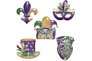 ARATLENCH Mardi Gras Brooches for Women 5 Pcs Glitter Mask Fleur-De-Lis Mask Skull Jester Feather Hat MARDI GRAS Crown Brooch Pins Bulk Festival Carnival Parade Party Brooches Accessories Gift for Mardi Gras Holiday Costume Decoration