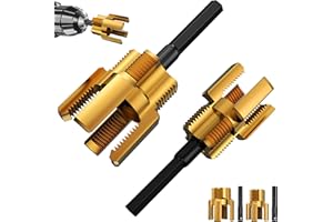 AZMRV Pvc Pipe Threading Tool, 1/2 and 3/4 npt PVC Plastic Pipe Threader for Drill, Dual-function Integrated Internal & External Pipe Threading Tool for Home Making Plastic Pipe Threads, Golden