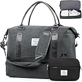 Weekender Bags for Women,Personal Item Travel Bag with Shoes Compartment,Overnight Travel Duffel Bag with Toiletry Bag,Large,Dark Grey