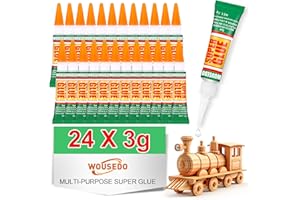 WOUSEDO 24 X 3g Super Glue Clear, Strong Adhesive,Super Glue Fast Drying Cyanoacrylate Glue for Wood,Rubber,Leather, Plastic, Metal, Rhinestone Jewelry, DIY Crafts and More