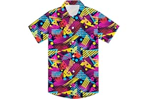 uideazone 2-10 Years Boys Button Down Shirts 3D Graphic Hawaiian Aloha Short Sleeve Dress Shirt Tops