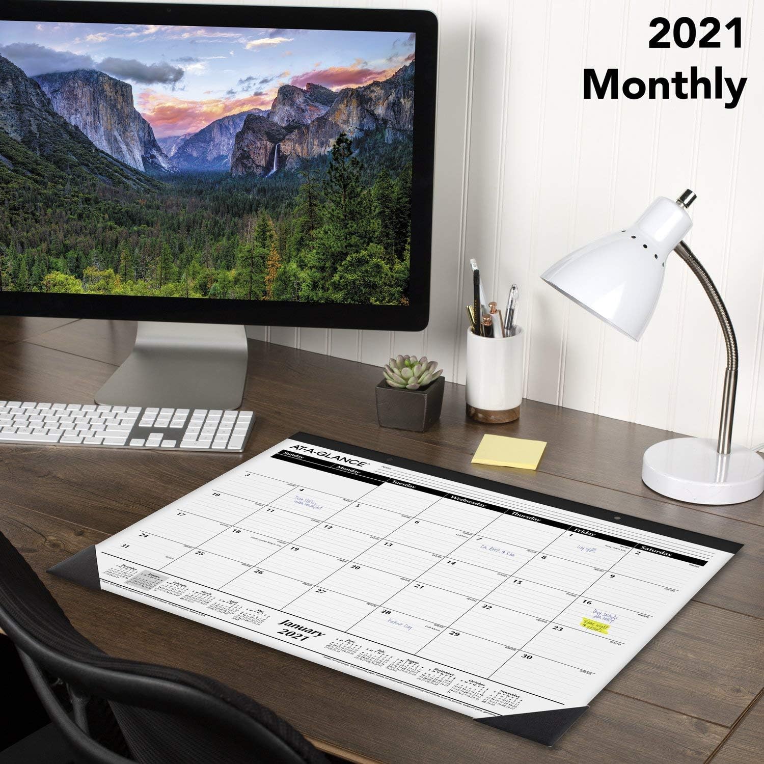 2021 Desk Calendar by AT-A-GLANCE, Monthly Desk Pad, 21-3/4" x 17", Standard, Ruled Blocks (SK240021) : Office Products