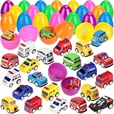 12 Pcs Easter Eggs Prefilled with Pull Back Cars for 3-6 Year Old Boys, Pull Back Construction Vehicle and Race Car for Easter Party Favors, Easter Basket Stuffers, Easter Egg Fillers,Easter Eggs Hunt