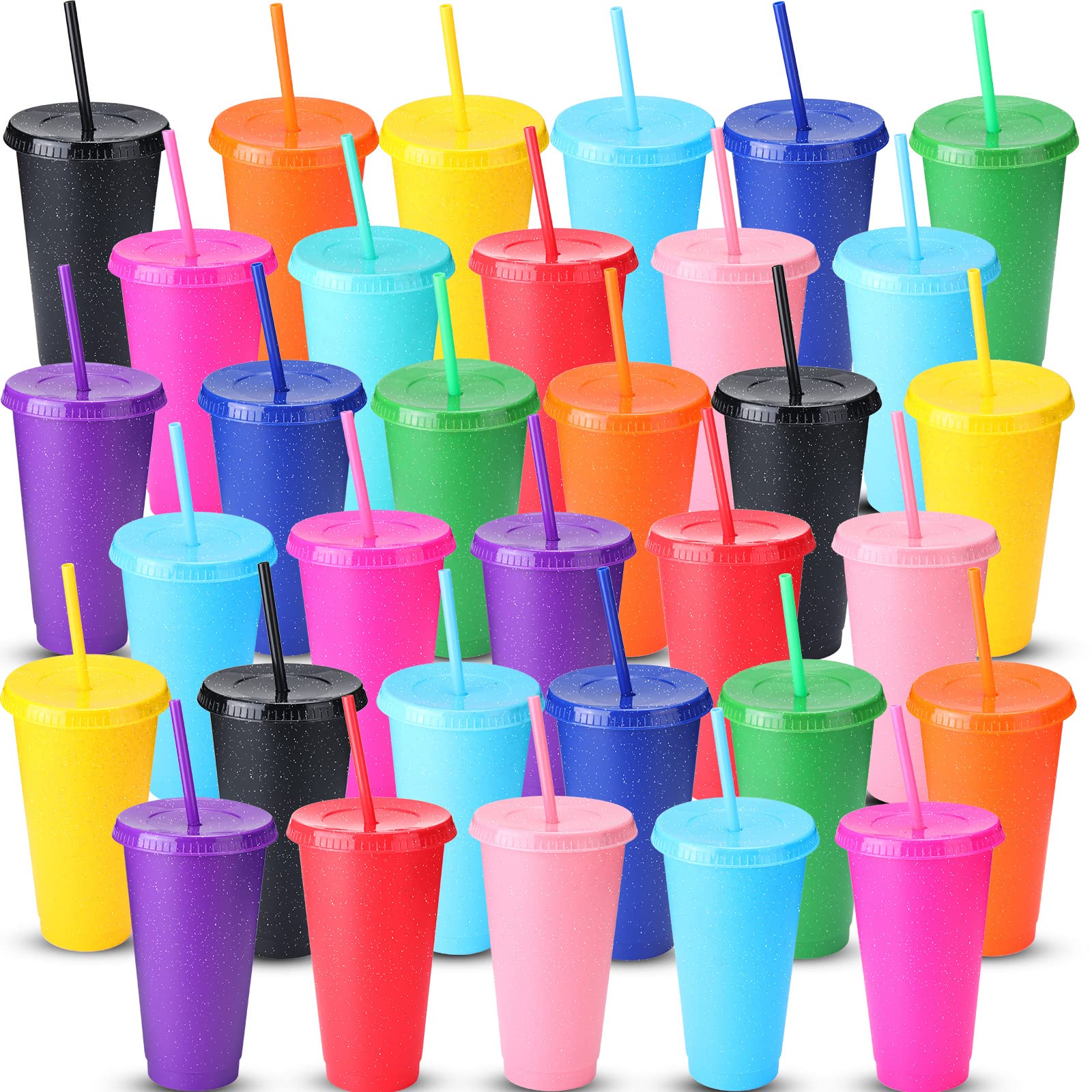 Photo 1 of Potchen 36 Pcs Glitter Reusable Tumbler with Straws and Lids, Plastic Cup with Lids and Straws Bulk, Water Bottle Iced Coffee Cold Drink Travel Mug, Colorful Cups for Party Birthdays