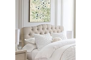 Rosevera Givanna Adjustable Height Headboard with Linen Upholstery and Button Tufting for Bedroom, King, Classic Beige
