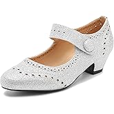 Nmiyaul Women's Low Chunky Heel Ankle Strap Cut Out Closed Toe Pumps Hook and Loop Retro D'Orsay Vintage Dressy Wedding Party Church Shoes