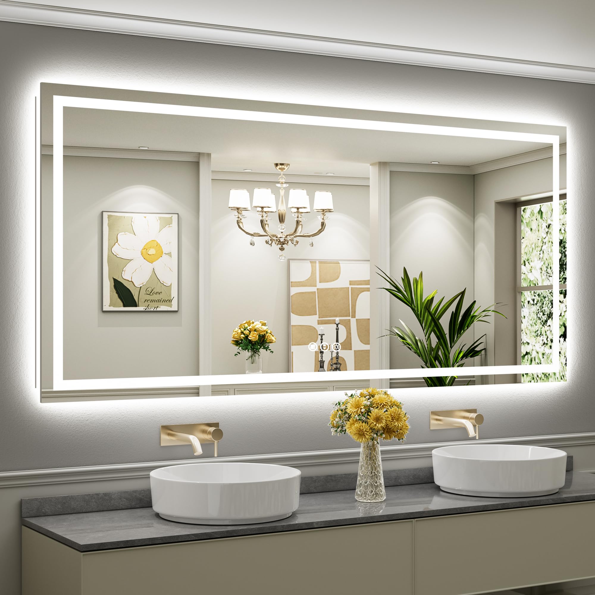 Photo 1 of Briivue 84x40 Inch LED Bathroom Mirror with Lights, Backlit & Front Lit, Anti-Fog Lighted Bathroom Vanity Mirror for Wall, Memory Function, Dimmable, HD Tempered Glass, Shatter-Proof