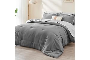 INFIIXSO Comforter Set Queen Size - 7 Pieces Reversible Bed in a Bag with Comforter, Sheets, Pillowcases & Shams, Grey Bed Set for All Season