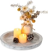 Hanobe Round Wooden Coffee Table Tray 11.2 Inch Distressed White Rustic Decor view 1