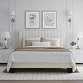 ZZBINUS Full Size Bed Frame with Adjustable Tufted Headboard – Velvet Upholstered Platform Bed, Sturdy Frame & Slats, No Box Spring Needed, Noise-Free, Easy Assembly (Beige, Full)
