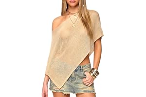 Navneet Women Off One Shoulder Sheer Ponchos Top Beach Swimsuit Cover Up Asymmetrical Crochet Shawl Summer