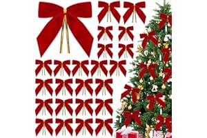 Tsorode 24 Pcs Red Velvet Bows for Christmas Tree,Red Bows Velvet Ornaments Christmas Tree Bow for Gift Wrapping Door Vintage Garland Wreath,Rustic Holiday Decor-1" Wide,3.5 x 3.5 Inch