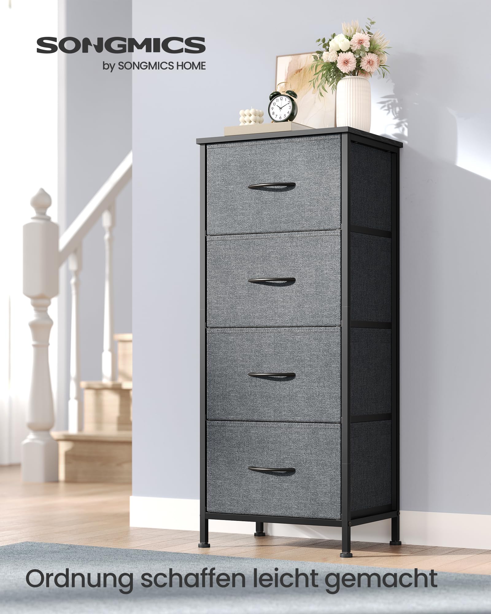 SONGMICS BELLAH Kollektion - Kommode, Schrank, Aufbewahrungsschrank, für Schlafzimmer, Flur, Wohnzimmer, Stahl, 4 Schubladen, modern, schiefergrau LGS314G101 2