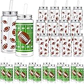 Maxdot 24 Pack 14.2 OZ Football Plastic Cups with Lid and Straw Bulk Football Cup with Lid and Straw Clear Reusable Plastic Juice Bottles Tumbler for Sport Themed Party Favors Birthday Team Gifts
