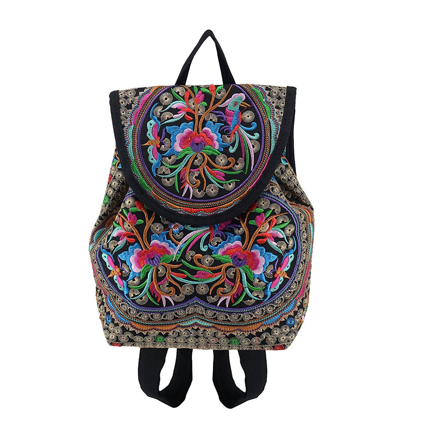 OFKPO Ethnic Style Bag, Women Handmade Backpack, Embroidered Bag for Travel or School(18 * 9 * 24cm)