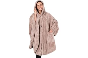 PAVILIA Angel Wrap Hooded Blanket Poncho, Wearable Blanket Throw Wrap Poncho for Women Adult, Cozy Fluffy Sherpa Shawl Cape