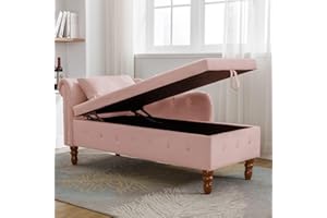 ERYE Velvet Upholstery Nailhead Trim Lounge for Home Apartment End of Bed, Functional Living Room Leisure Sofa Chaise W/Wood Legs, Lumbar Pillow,Curved Armrest, Roller Backrest & Storage, Pink