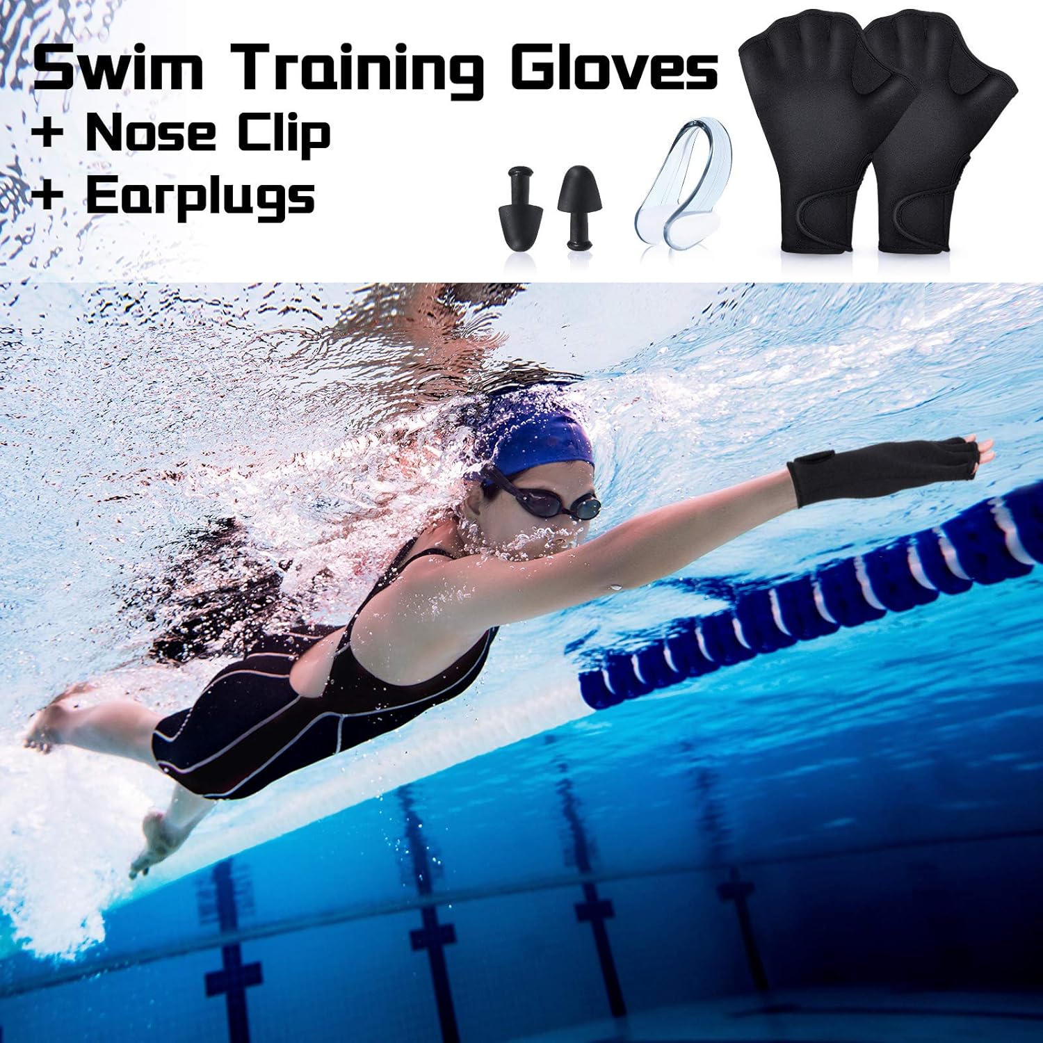 Skylety 5 Pieces Swimming Aquatic Gloves with Swim Earplugs and Swimming Nose Clip, Webbed Swim Training Gloves for Helping Upper Body Resistance, Swimming Accessories for Adults and Children : Sports & Outdoors