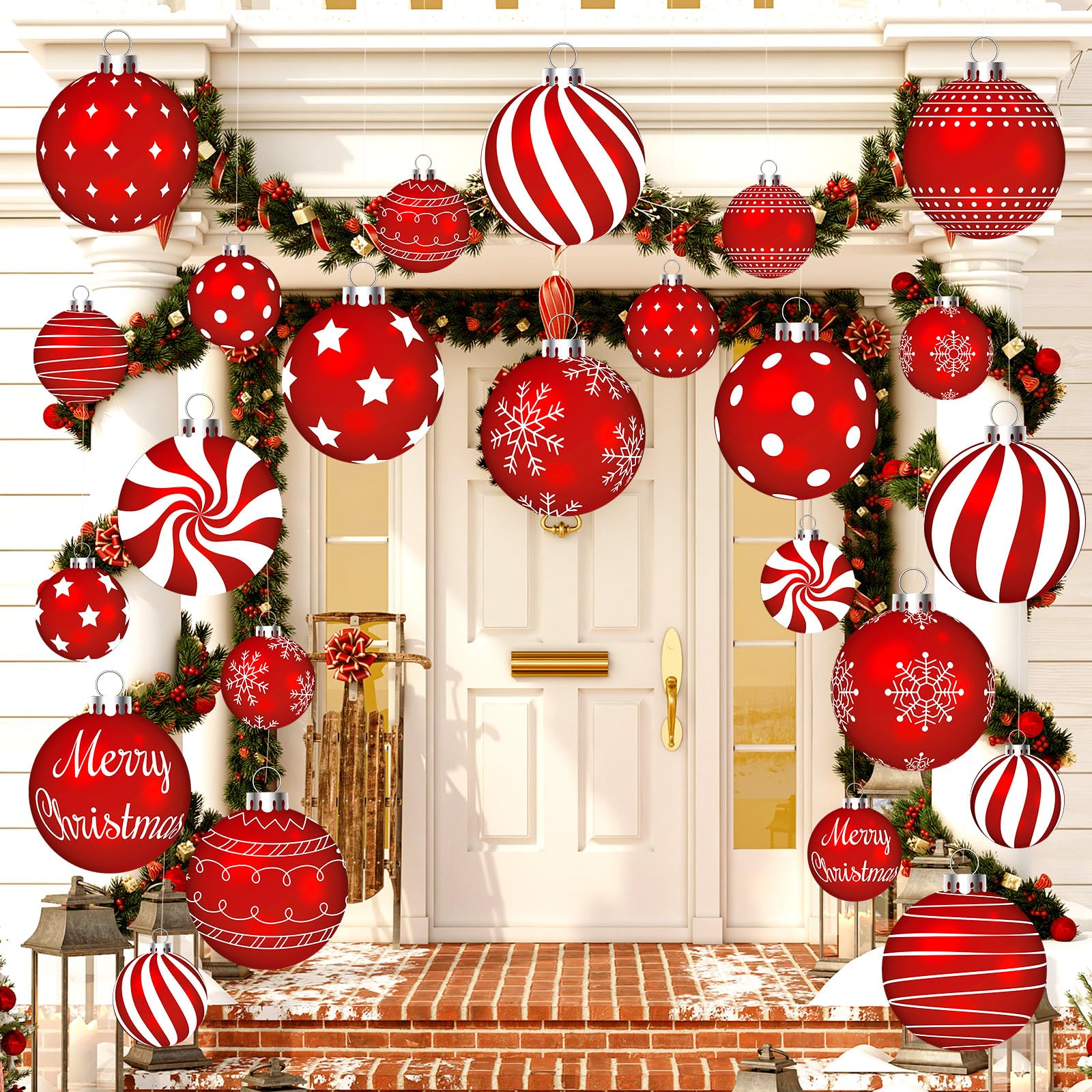 Photo 1 of Huwena 24 Pcs Christmas Decorations Outdoor Christmas Hanging Ornaments Peppermint Candy Yard Signs Double Sided Lawn Decorations Peppermint Ornaments for Xmas(Red)