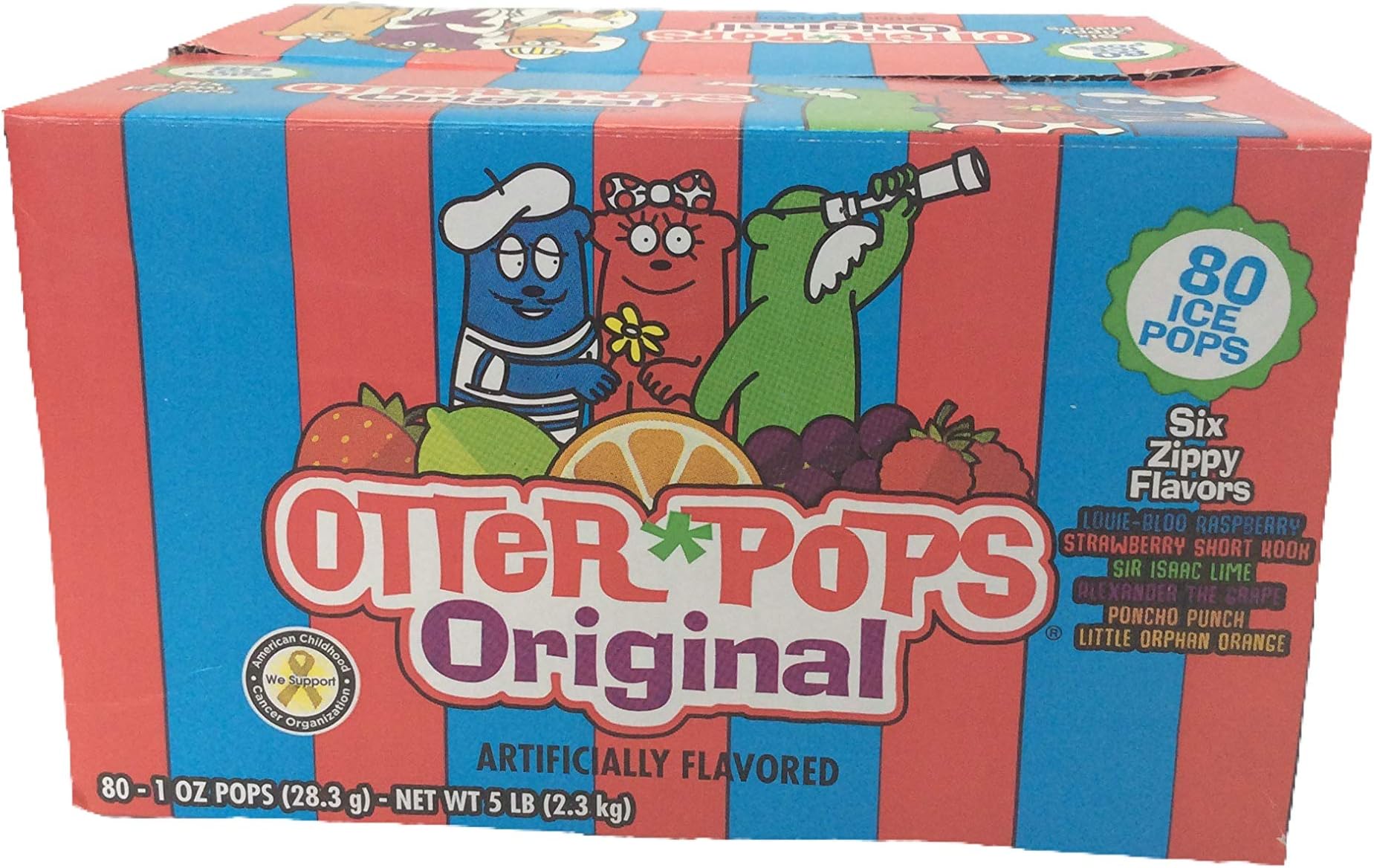 80-1oz Otter Pops, New Six Zippy Fruit Flavors, Raspberry, Strawberry, LIme, Grape, Punch & Orange