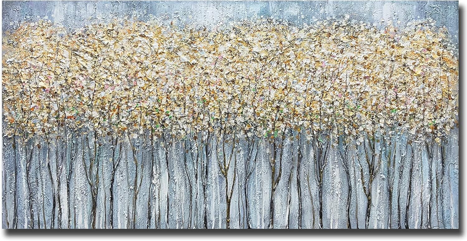 Paintings - Yotree Paintings, 24x48 Inch Paintings Oil Hand Painting Golden Tree Forest Painting 3D Hand-Painted On Canvas Abstract Artwork Art Wood Inside Framed Hanging Wall Decoration Abstract Painting