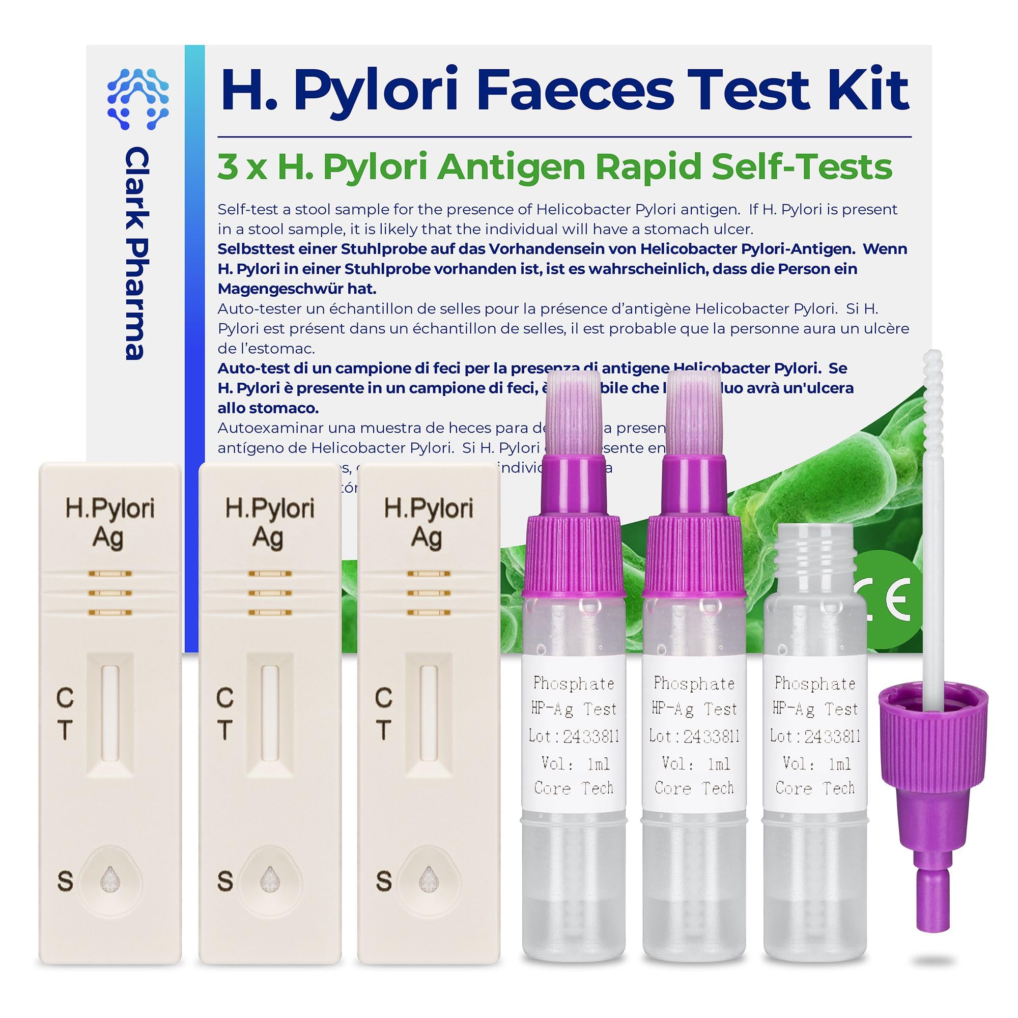3 x H Pylori Stomach Ulcer Tests | Helicobacter Pylori Infection Faecal Stool Screen | Heartburn Indigestion Home Self Test Kit (3)