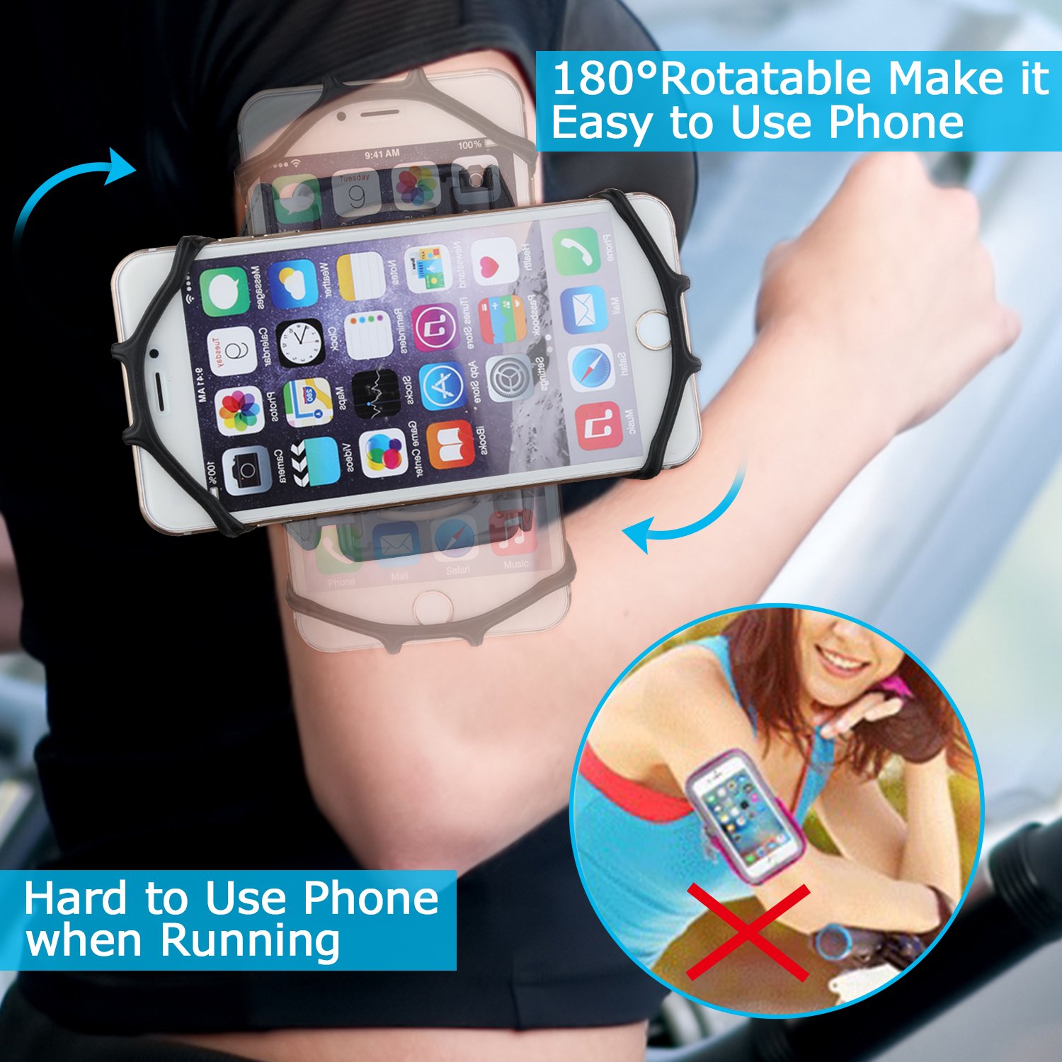 Simptech Running Phone Armband for iPhone X / 8/7 / 6 / 6S Plus, Galaxy S8 / S7 /S7 Edge,180°Rotatable Design with Key Holder Ideal for Gym Workout Jogging Hiking
