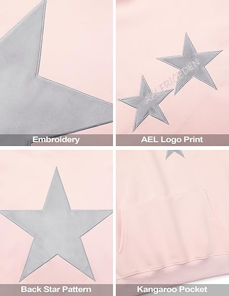 AELFRIC EDEN STAR HOODIES Y2K OVERSIZED GRAPHIC HOODIES AESTHETIC 90S CREWNECK SWEATSHIRT LONG SLEEVE PULLOVER TOPS LIGHT PINK MEDIUM