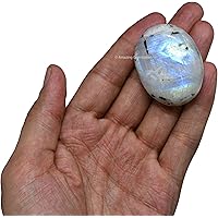 Rainbow Moonstone Palm Stone - Pocket Massage Worry Stone for Natural Body Chakra Balancing, Reiki Healing and Crystal Grid
