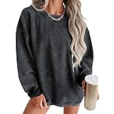 Jokeluck Women's Casual Corduroy Sweatshirts 2025 - Comfortable Long Sleeve Crewneck Pullovers for Fall and Winter