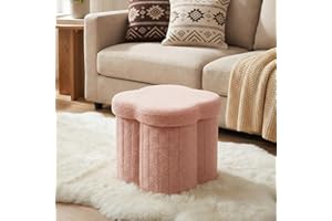 CAIPINFUL 12.6" Small Ottoman with Storage, Flowers Shaped Foldable Foot Rest for Dorm Room, Living Room - Compact Organizer 