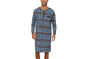 Yukiuiny Men's Plaid Long Sleeve Nightshirt Knee-Length Sleepwear with Chest Pocket Sleepwear