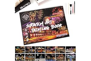 BULCHIGN Scratch Art Book for Adults - 12PCS Scratch Painting Foil Art for Adults Scratch City Series Books Foil Engraving Scratch Art Adult Set with 6 Tools