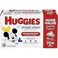 Huggies Simply Clean Unscented Baby Wipes, 11 Flip-Top Packs (704 Wipes Total)