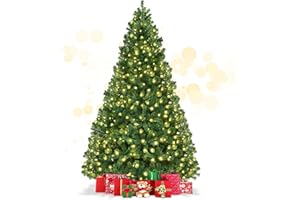 DREAMADE 7ft Prelit Christmas Tree, Indoor Xmas Tree w/ 1096 PVC Branch, Pre-Strung 300 Warm White LED Lights & Metal Hinge,Easy Set Up, Artificial Christmas Tree for Home, Holiday, Party Decoration