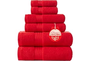 COZYART Red Bath Towel Set for Bathroom Soft Absorbent Durable 650 GSM Turkish Cotton Towel Sets of 6, 2 Large Bath Towels, 2 Hand Towels, 2 Washclothes