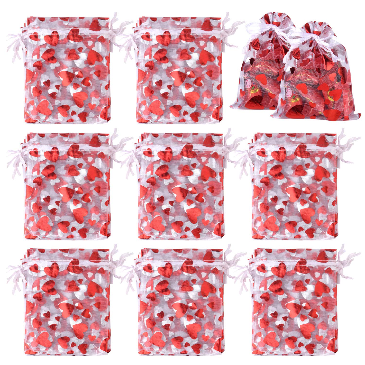 TUPARKA 120Pcs Gift Bags Love Heart Organza Bags Drawstring Pouches for Jewelry Packaging,Wedding Gift Bags Party Favor Bags, 3.94x4.72 Inch
