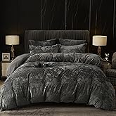 PHF Truly Velvet Duvet Cover Set Queen Size, 3pcs Ultra Soft Breathable Comforter Cover Set, Luxury Cozy Flannel Duvet Cover with Pillow Shams Bedding Collection, 90" x 90", Dark Grey