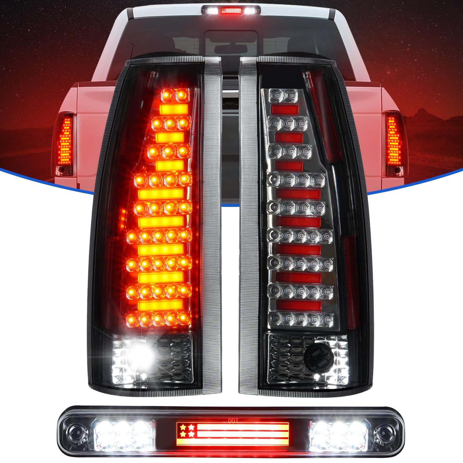 Photo 1 of **Only One***Gubebaili LED Tail Lights + 3rd Brake Light Fit for Chevy & for GMC C/K 1500 2500 3500 88-99, for Chevy Silverado 94-98, for Chevy Blazer 92-94 (Clear Lens)