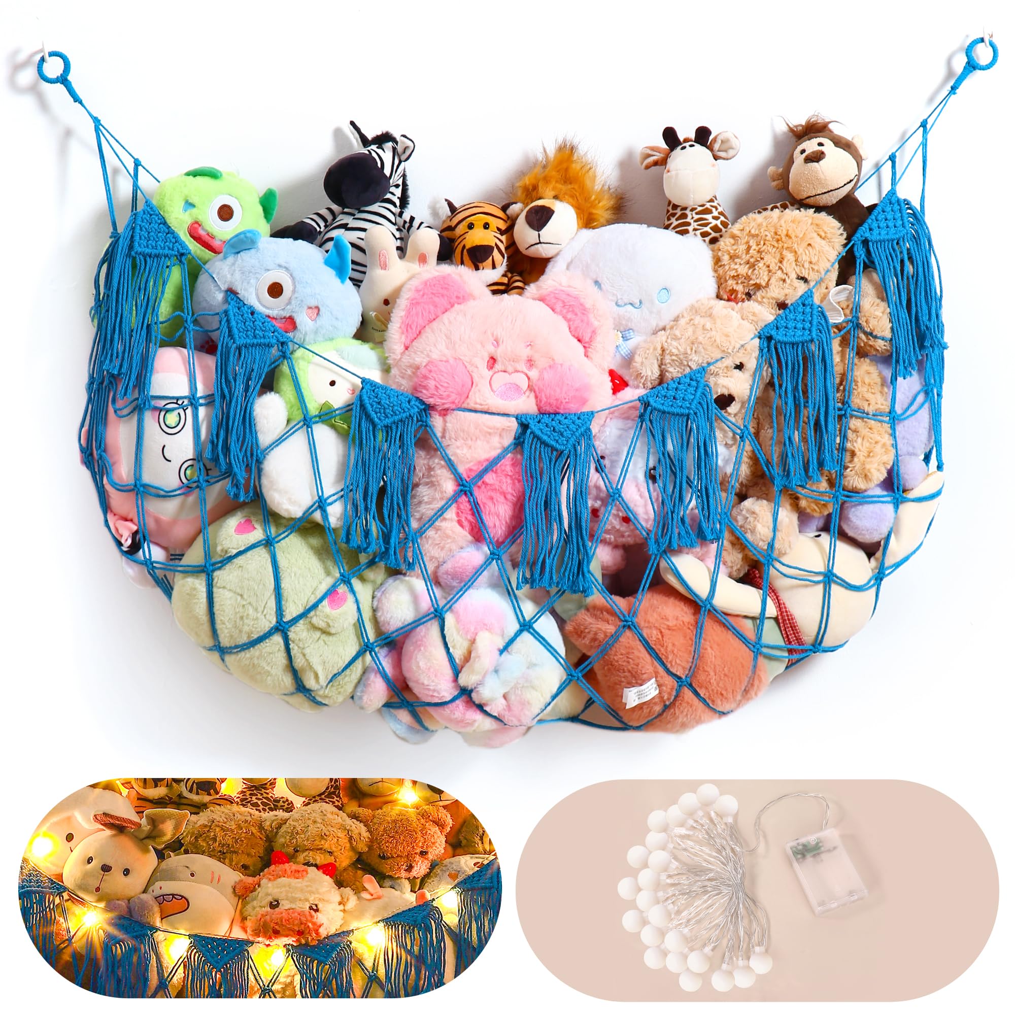 Stuffed Animal Storage Hammock Net with Lights