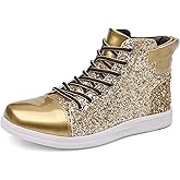 Trsorini Mens Glitter Shoes Sparkly High-top Sneakers Bling Sequin Shiny Men Lace-up Shoes