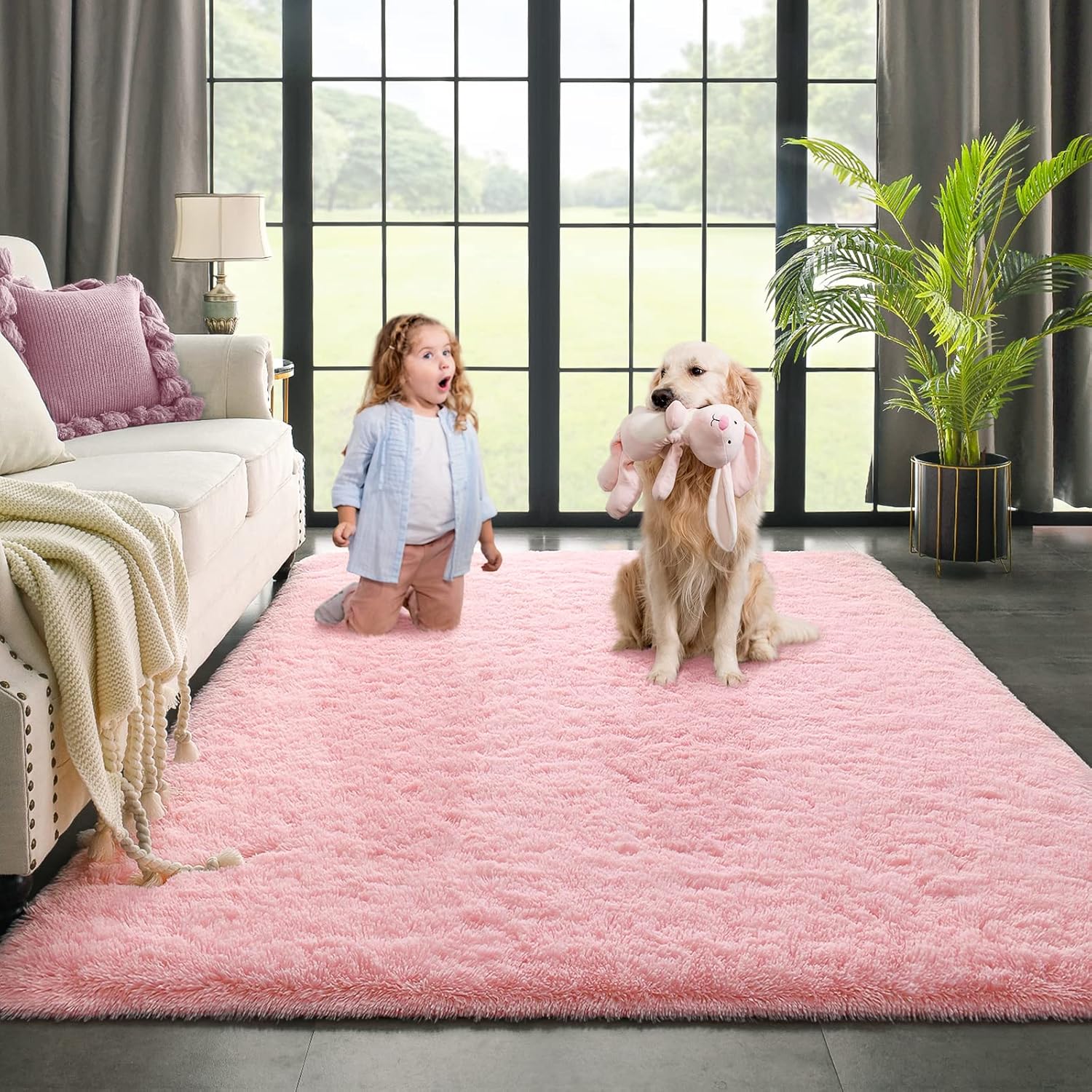Rugs, Pads & Protectors - Kimicole Baby Pink Area Rug for Bedroom Living Room Carpet Home Decor, Upgraded 4x5.9 Cute Fluffy Rug for Apartment Dorm Room Essentials for Teen Girls Kids, Shag Nursery Rugs for Room Decorations