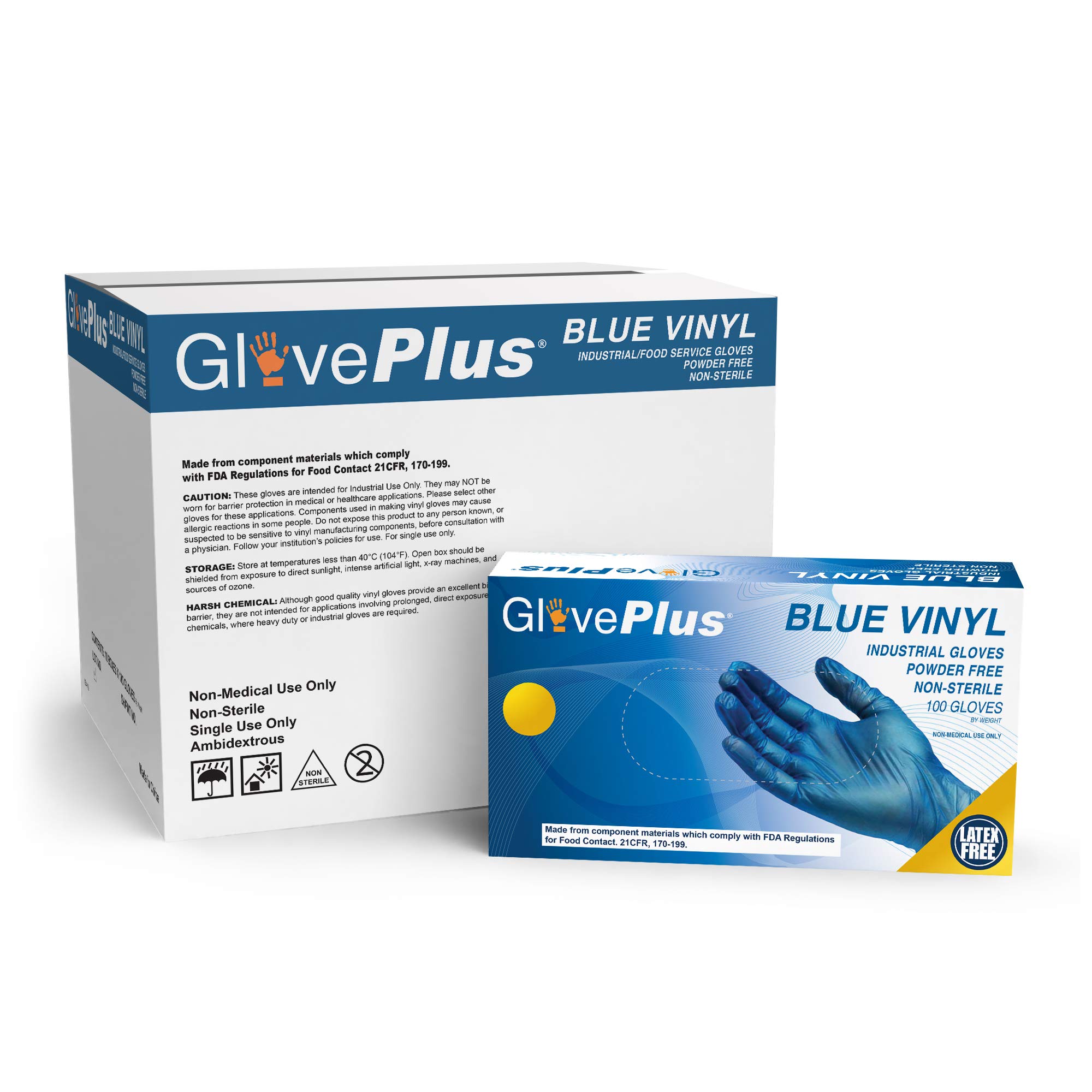 GlovePlus Industrial Blue Vinyl Gloves - 4 mil, Latex Free, Powder Free, Disposable, Non-Sterile, Food Safe, Medium, IVBPF44100, Case of 1000
