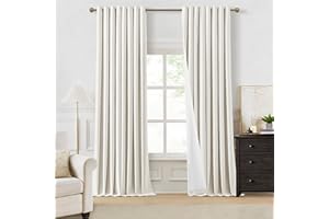 Natural 90 inch Long Linen Curtains 100% Blackout Curtains for Bedroom Full Light Blocking Nature Linen Window Black Out Drap