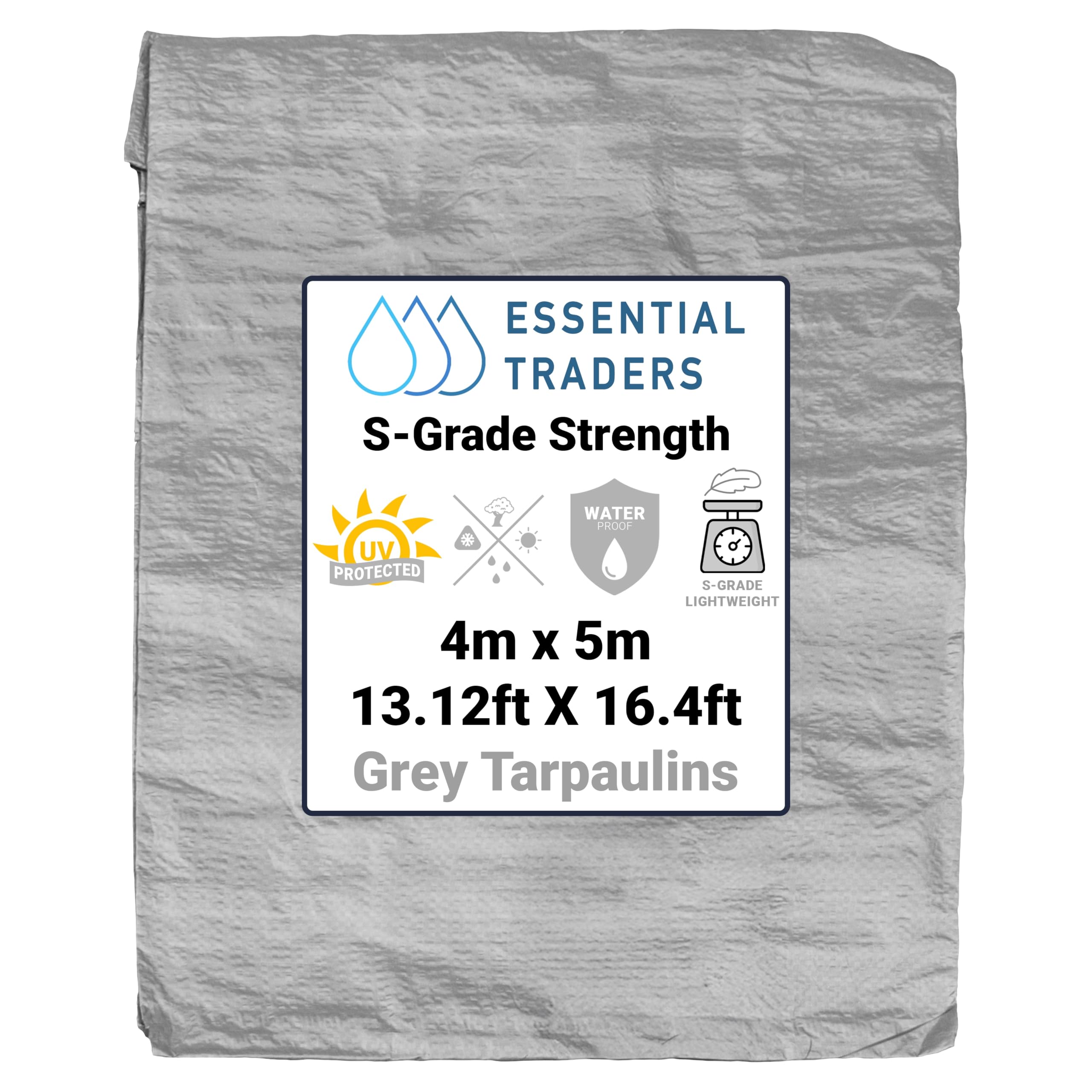 Grey Lightweight Tarpaulin - Multi-Purpose Waterproof Sheet for Outdoor Use, Tools, Camping, Gardening, Furniture Protection, and Temporary Coverage (4m x 5m)