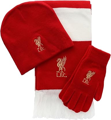 Liverpool Fc Lfc Kids Red White Gold Liverbird Hat Gloves Scarf Set Nwt Official Amazon Co Uk Clothing